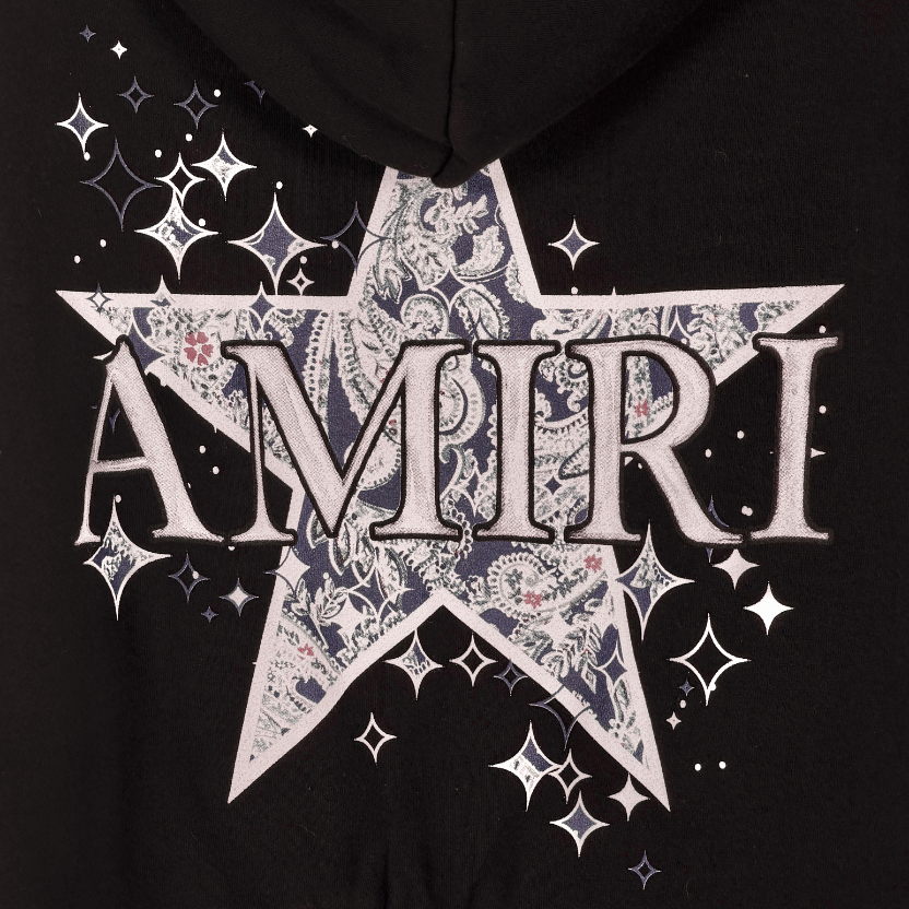 AMIRI Paisley Star Cotton Jersey Hoodie In Black UK M