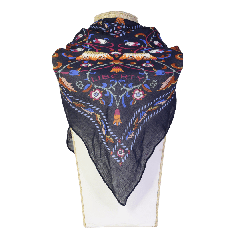 Liberty of London Navy Blue Wool & Silk Blend Scarf In Gift Box