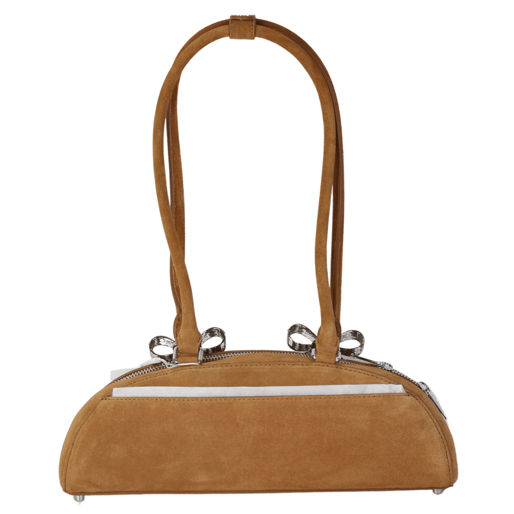 Self-Portrait Tan Brown Suede Embellished Bow-detail Suede Shoulder Bag