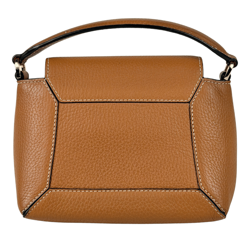 STRATHBERRY Tan Brown / Gold Hardware 100% Pebbled Leather Mosaic Nano Top Handle Bag