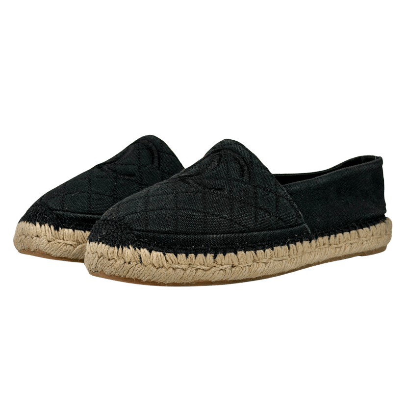 CHANEL Black Canvas Espadrilles With Cc Logo UK 5 EU 38