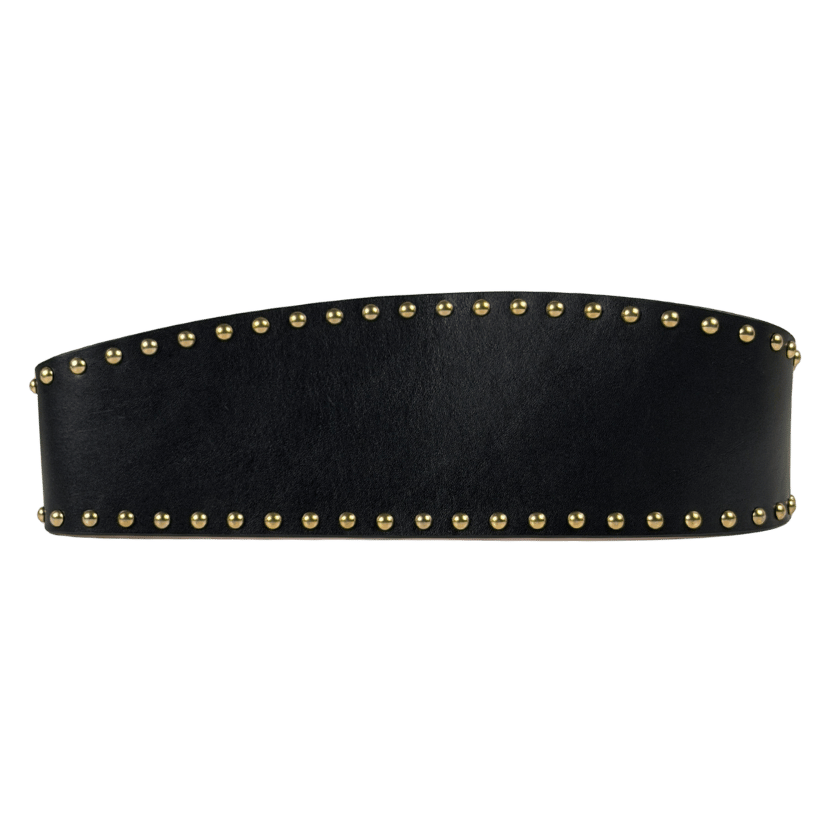 ALEXANDER MCQUEEN Black Leather / Gold Studded Corset Wide Waist Belt Sz 75/30 UK XS