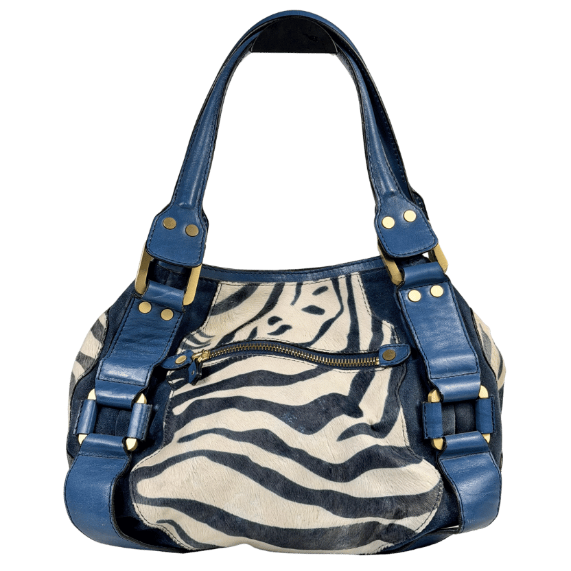 Jimmy Choo Blue Vintage Zebra Pony Hair Shoulder Bag One Size