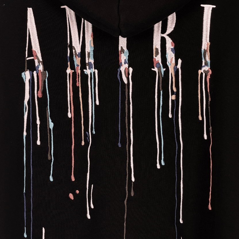 Amiri Men's Black Paint Drip Logo Hoodie UK S