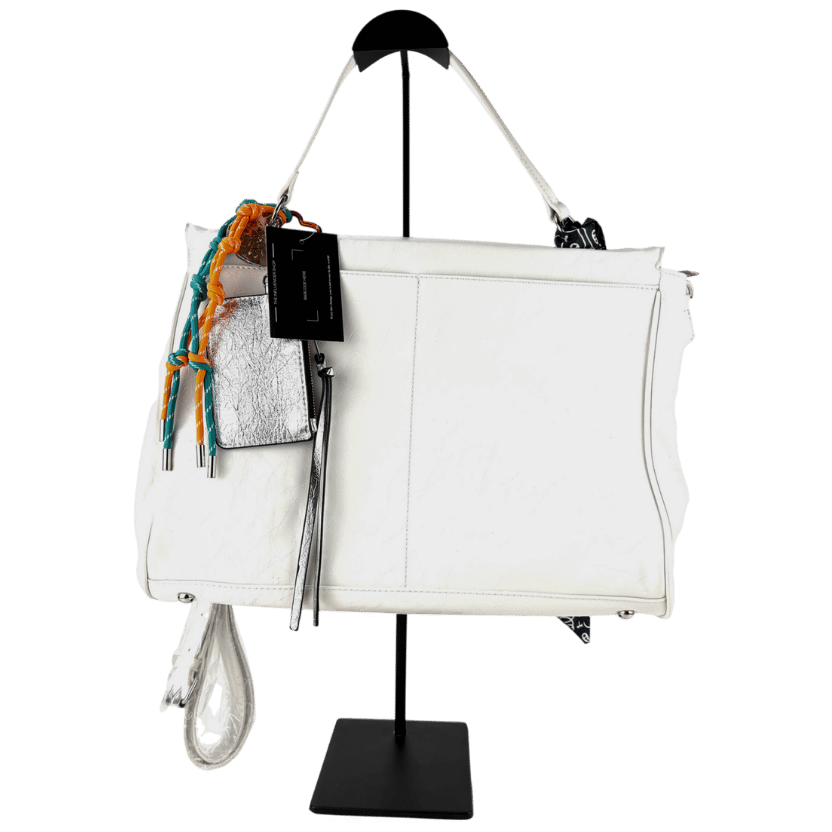 River Island White Faux Leather Charm Tote Bag