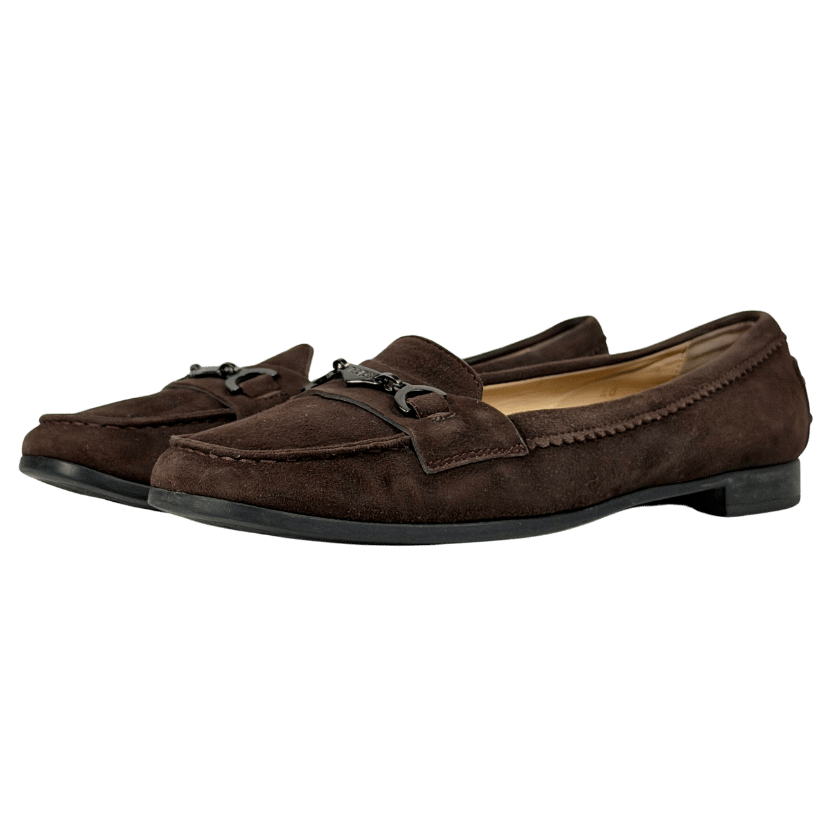 TOD'S Dark Brown Suede Metal Bar Loafers Moccasins Flats UK 7 EU 40