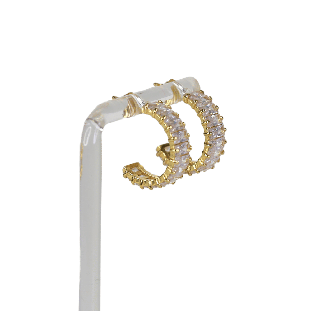 Rosie Fortescue Yellow Gold Emerald Cut Hoops With White Stones