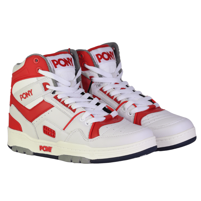 PONY P.o.n.y. M-100 White / Red Leather High Top Trainers UK 9 EU 43 👞