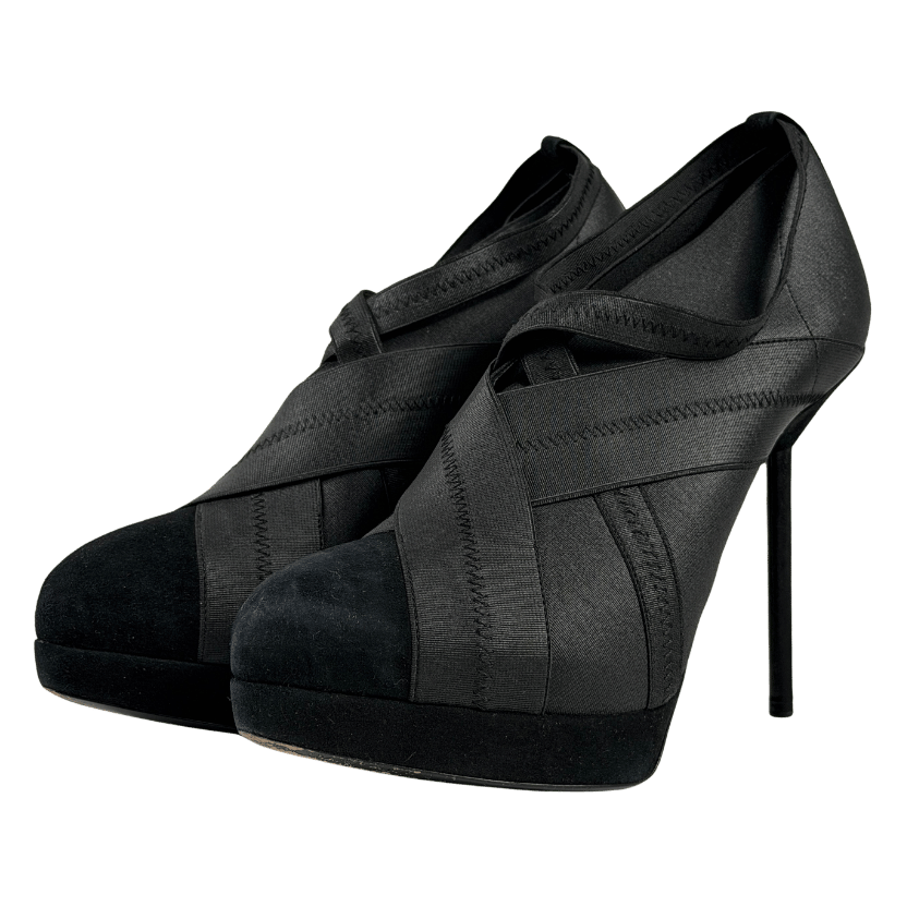 YVES SAINT LAURENT YSL Black Divine Elastic Bandage Suede Heel Boots UK 8 EU 41 👠