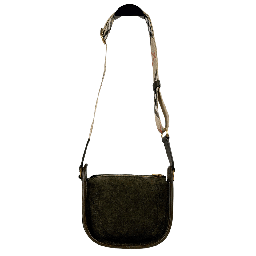 BURBERRY Dark Green B Clip Mini Suede Crossbody Bag