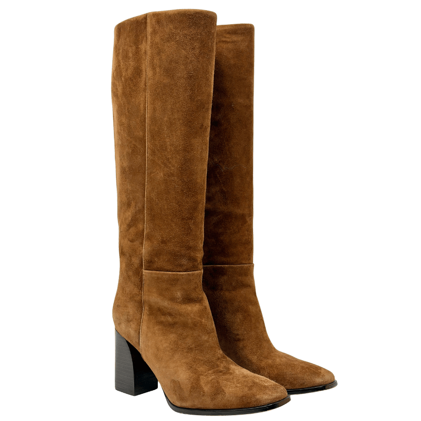 PAIGE Tan Brown Suede Square Toe Knee Boots Us6.5 UK 4.5 EU 37.5 👠