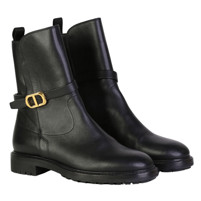 DIOR Black Empreinte Leather Ankle Boots With Gold Logo UK 3.5 EU 36.5 👠
