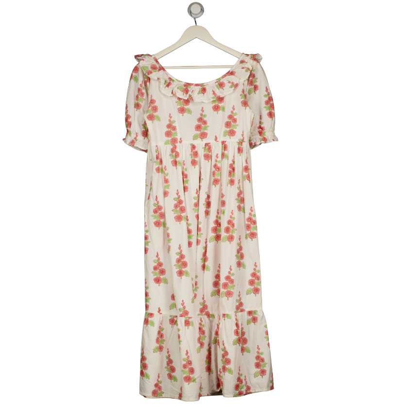 HOLLYBLOCKS White Peach Poplin Hollyhock Maxi Dress UK XS