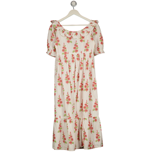 HOLLYBLOCKS White Peach Poplin Hollyhock Maxi Dress UK XS