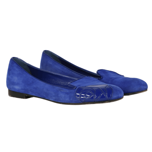 Christian Dior Blue Patent Leather And Suede Rose Flats UK 4 EU 37 👠
