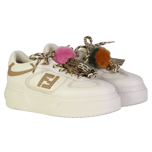 FENDI Match Low Top Platform  Shoes In Ivory White Leather With Charms UK 4 EU 37 👠