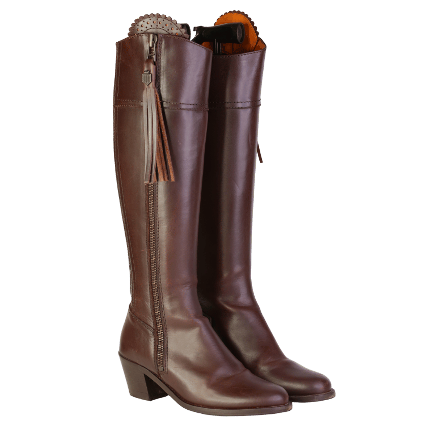 Fairfax & Favor Brown Regina Mahogany Leather Heeled Knee-high Boots UK 4 EU 37 👠