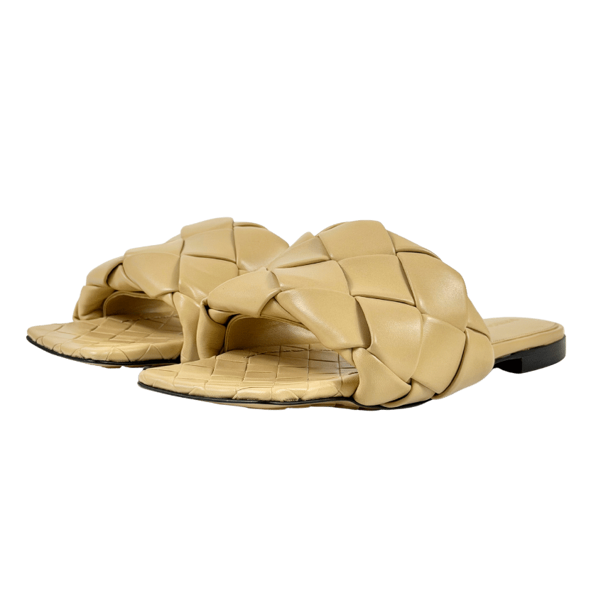 BOTTEGA VENETA Beige Lido Woven Intrecciato Leather Flat Sandals UK 4.5 EU 37.5 👠