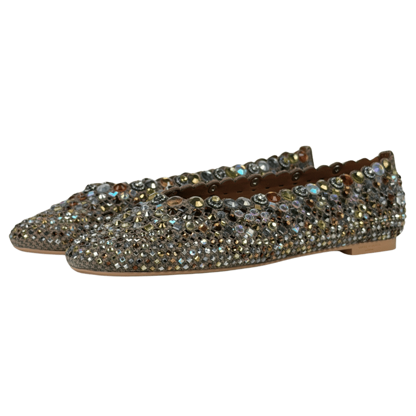 Kurt Geiger Beige Jewel Suede Perforated Ballerina Pumps UK 4 EU 37