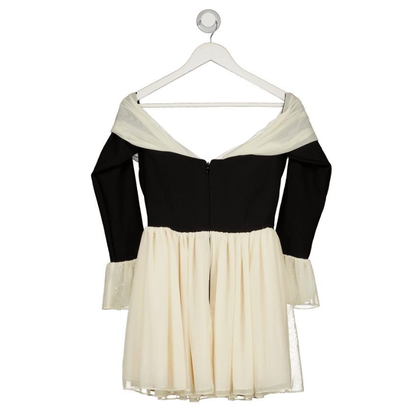 House of CB Alana Black & Cream Off Shoulder Dress - Fuller Cup UK M