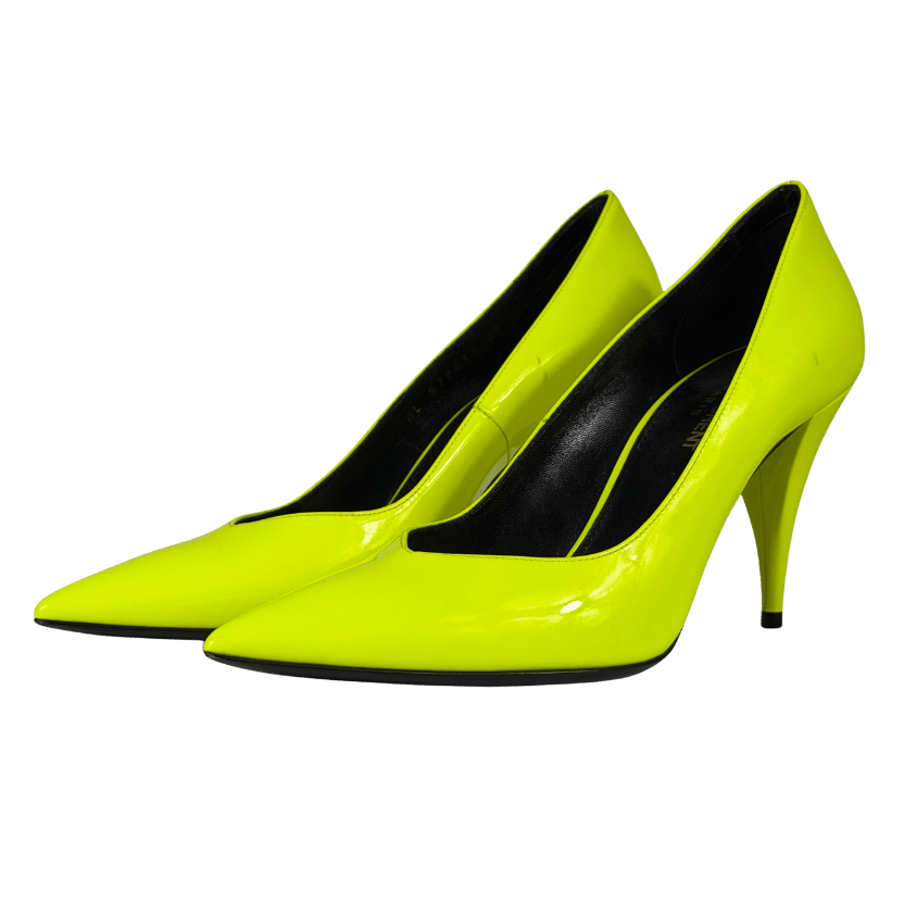 SAINT LAURENT Kiki Décolleté 85mm Heels In Yellow Fluo Patent Leather UK 5 EU 38