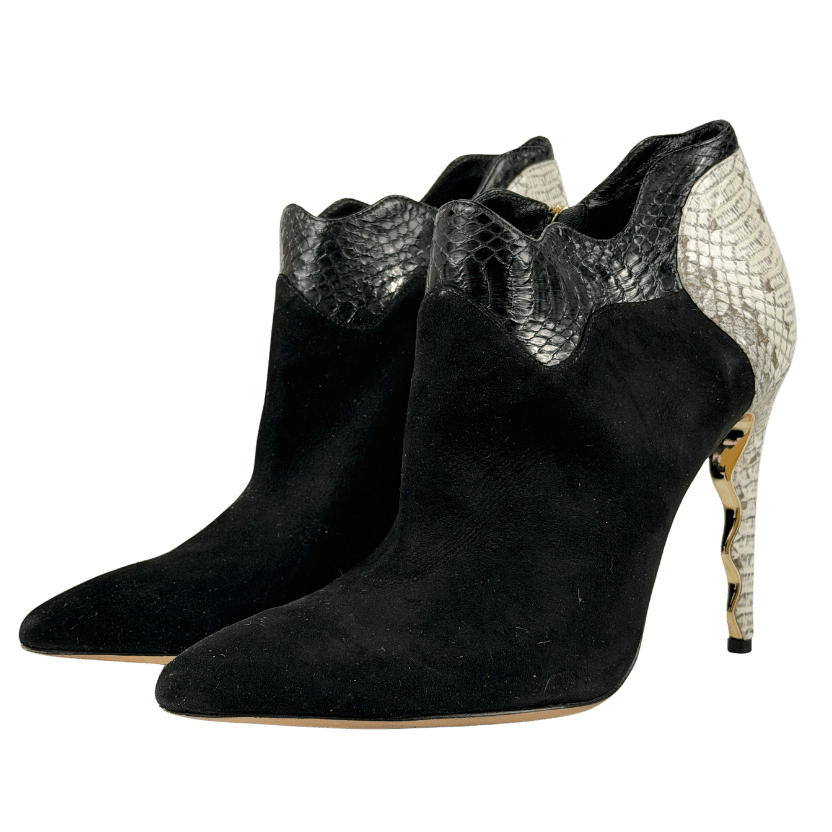 ALEXANDRE BIRMAN Black Suede And Python Pointed Toe Ankle Boots UK 5.5 EU 38.5 👠