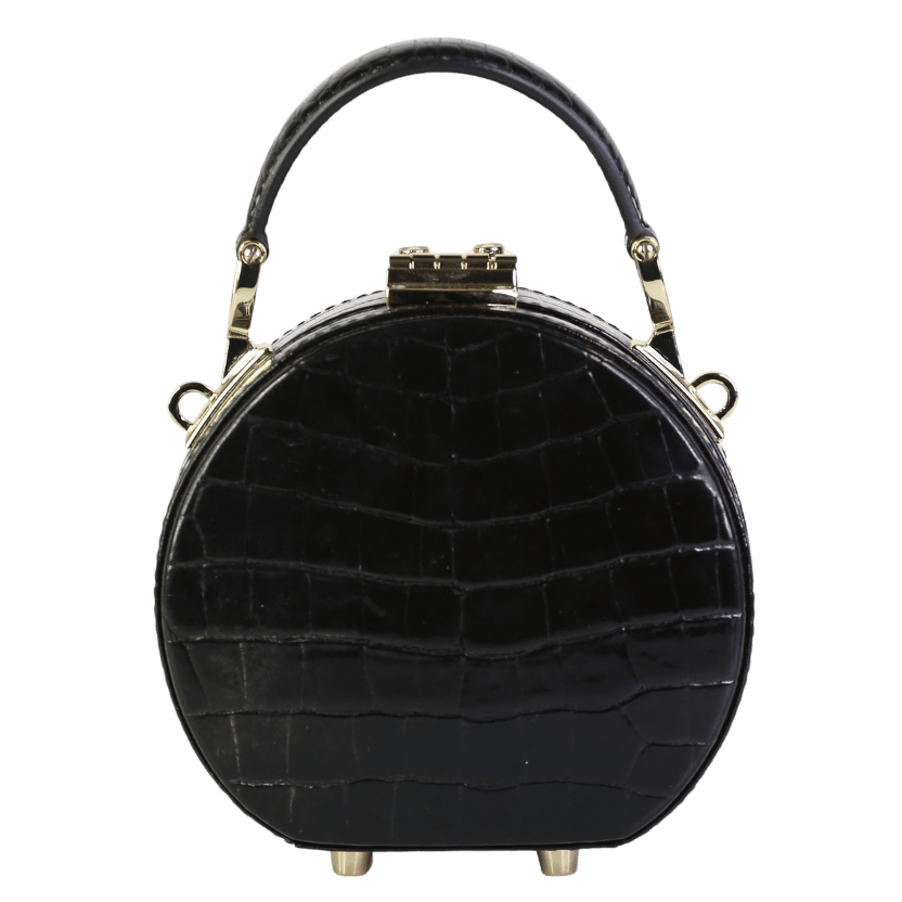 Aspinal Of London Black Hat Box Micro Crocodile-embossed Patent Leather Clutch Bag