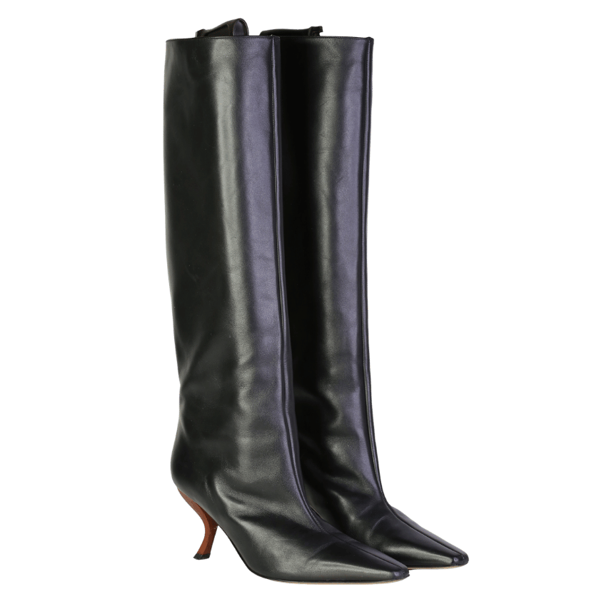 GIA/ RHW Rosie Black Leather Sculptural Heel Square Toe Knee Boots UK 7 EU 40 👠