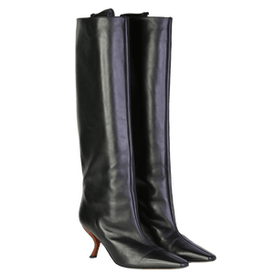 GIA/ RHW Rosie Black Leather Sculptural Heel Square Toe Knee Boots UK 7 EU 40