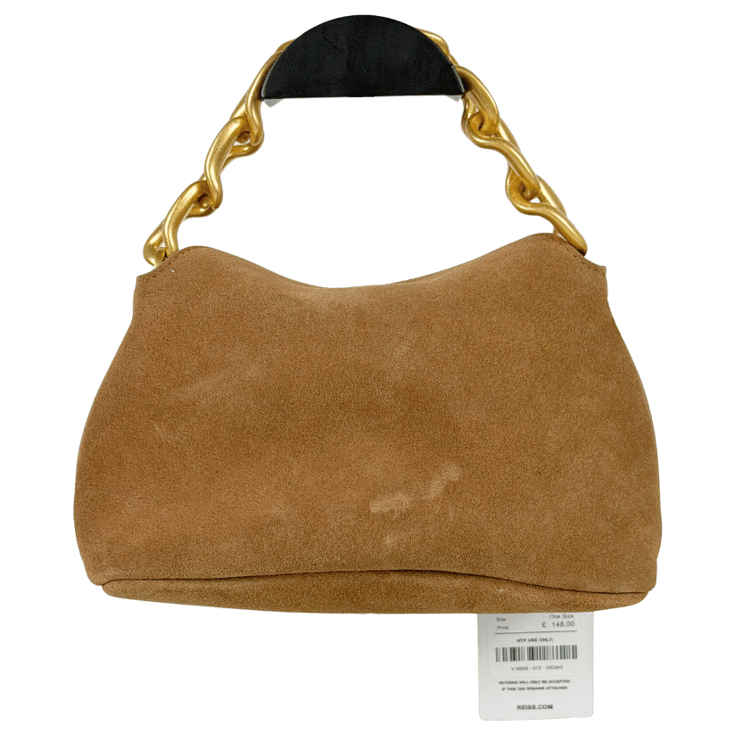 REISS Tan Brown Peony Suede Chain Grab Bag e
