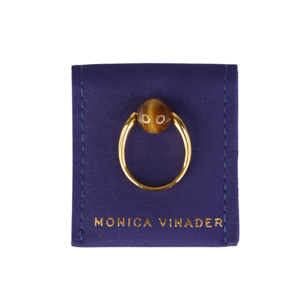 Monica Vinader X Kate Young Spinning Tigers Eye Yellow Gold Ring Sz K