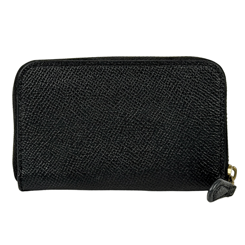COACH Black Textured Leather Small Zip Around Card Case