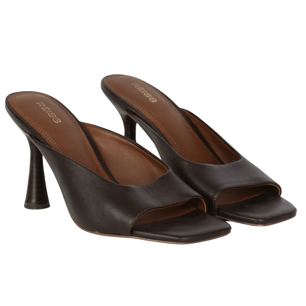 REISS Brown Leather Heeled Mules In Chocolate UK 5 EU 38 👠
