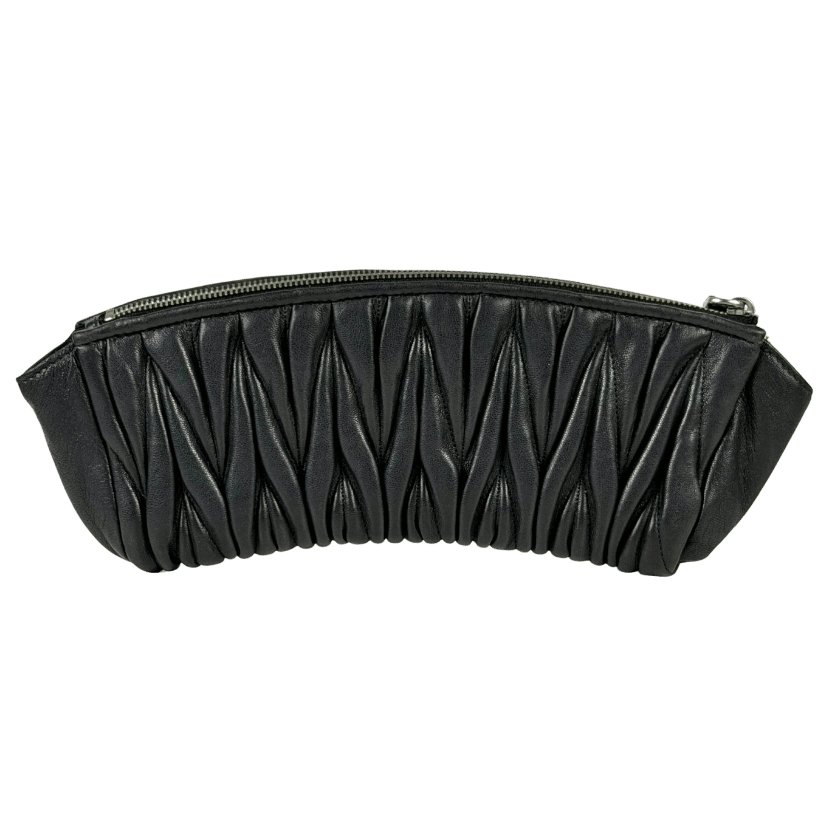 MIU MIU Black Matelasse Quilted Leather Wristlet Clutch