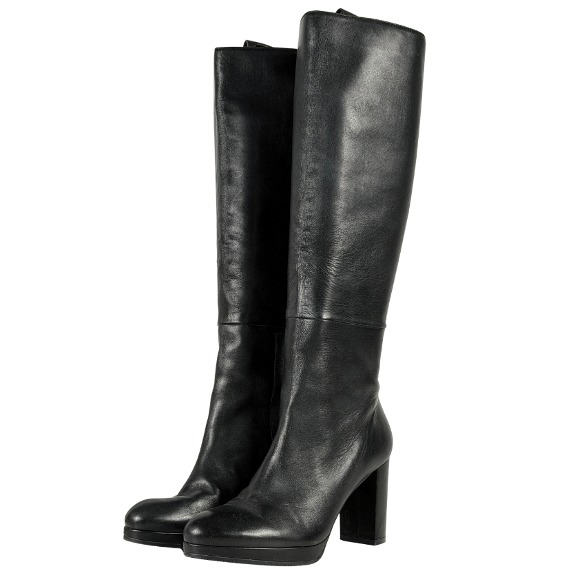 STUART WEITZMAN Black Leather High Block Heel Knee High Boots UK 7 EU 40 👠