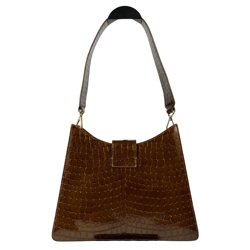 Elleme Brown Baguette Croc Effect Shoulder Bag