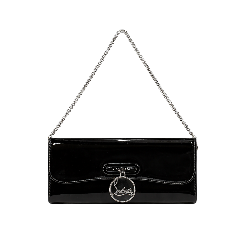 Christian Louboutin Black Patent Leather Riveiera Shoulder Clutch Bag