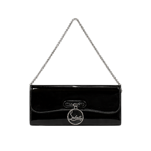 Christian Louboutin Black Patent Leather Riveiera Shoulder Clutch Bag