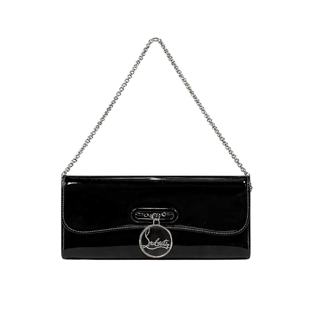 Christian Louboutin Black Patent Leather Riveiera Shoulder Clutch Bag