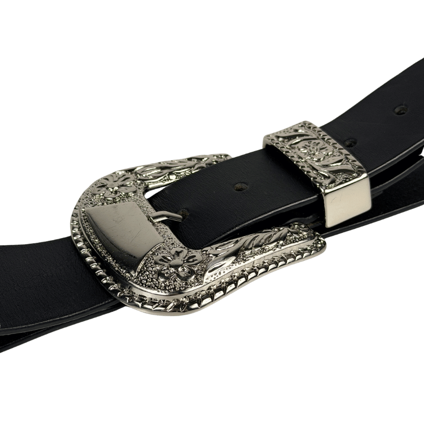 phillip plein Black Floral Design Buckle Belt One Size