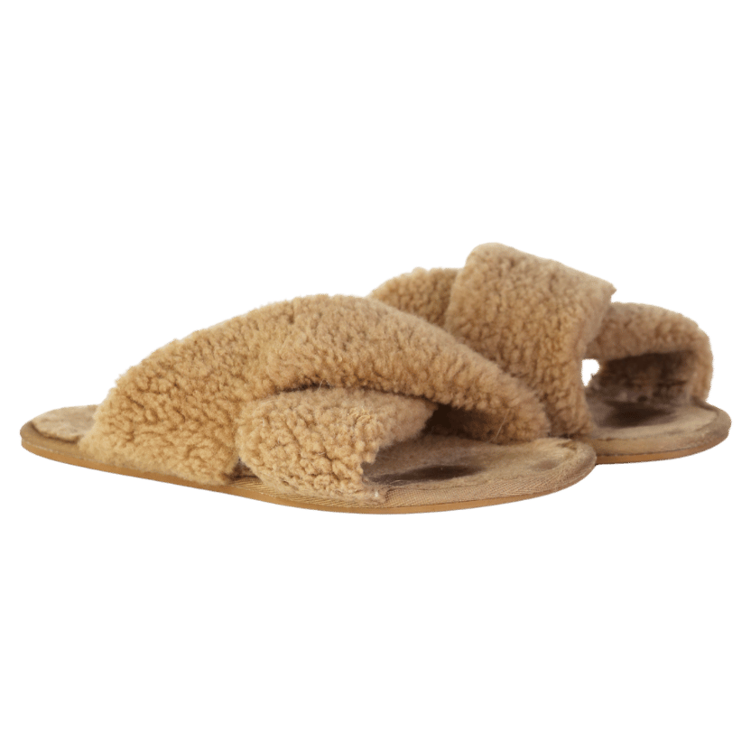 Yves Solomon Nude Crossover-strap Shearling Slippers UK 5 EU 38 👠