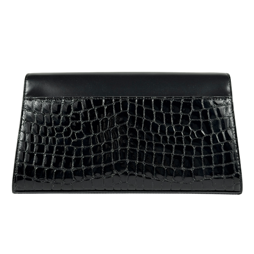 VERAFIED Black Croc Leather Clutch Bag