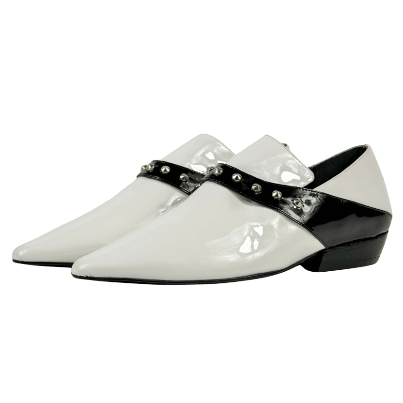 DORA TEYMUR White / Black Patent Leather Studded Flats UK 5 EU 38 👠