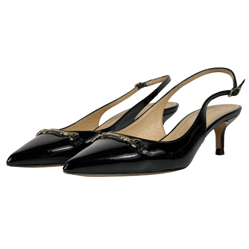 RUSSELL & BROMLEY Black Foxley Patent Slingback Heeled Shoes UK 4 EU 37 👠