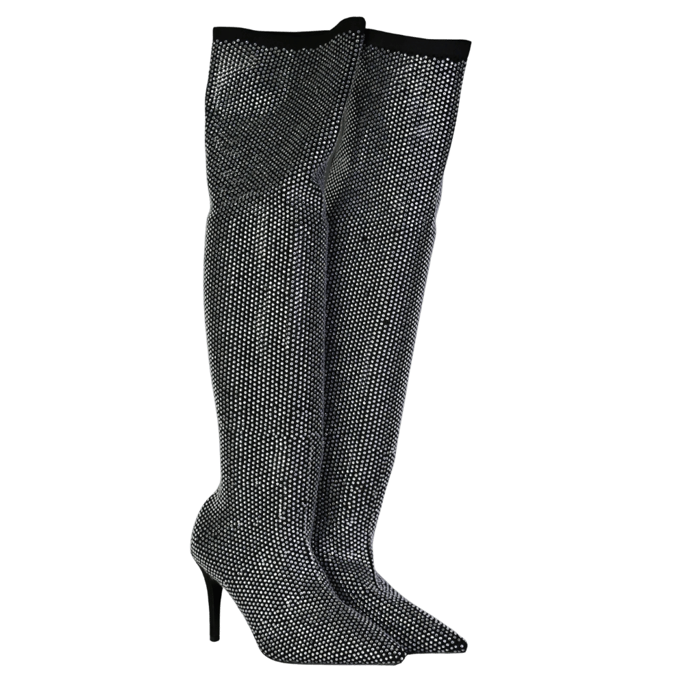 Dune White Sparkly - Black Embellished Knee High Boots UK 5 EU 38 👠