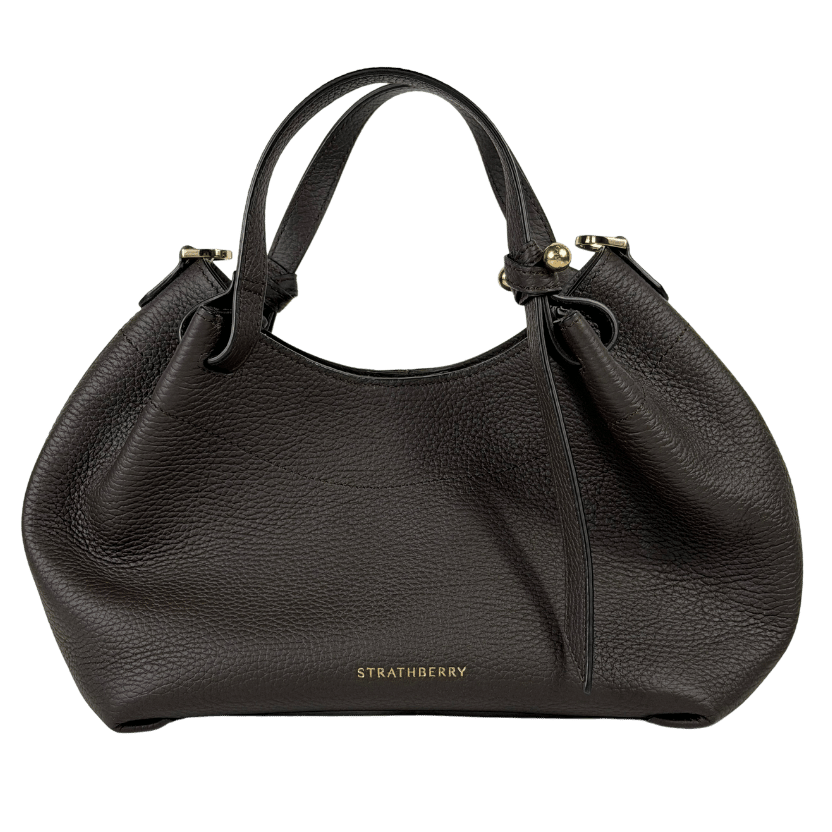 STRATHBERRY Espresso Brown 100% Calf Grain Leather Barra Mini Bag