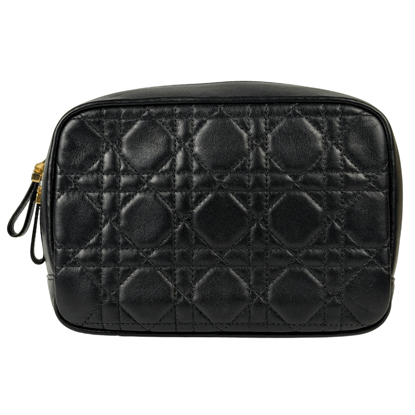 DIOR Black Cannage Leather Caro Zip Pouch