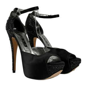 GINA Black Rhinestone-embellished Peep-toe Pumps UK 7 EU 40