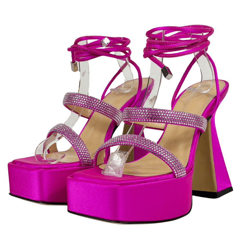 MACH & MACH Pink Devon Crystal-embellished Satin Platform Sandals UK 2 EU 35 👠