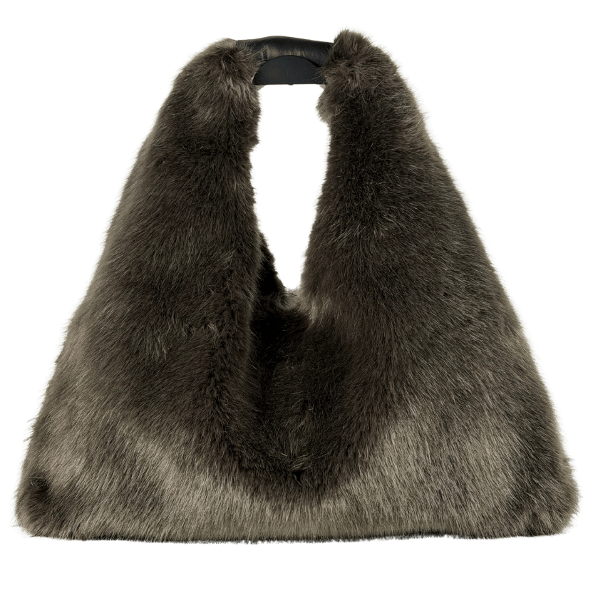 HELEN MOORE Brown Luxury Faux Fur And Leather Triangle Bag One Size